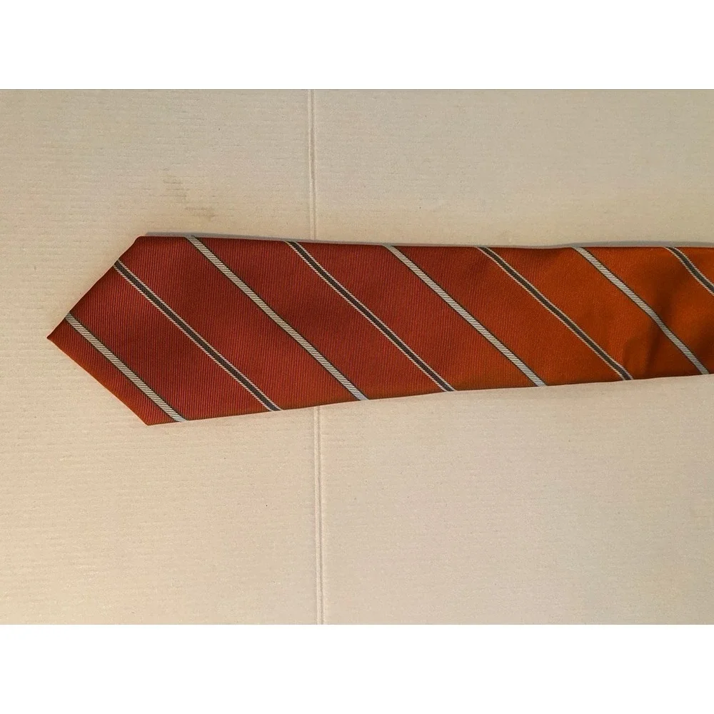 Banana Republic Men Silk Blend Striped Necktie Orange Navy White Diagonal Stripe